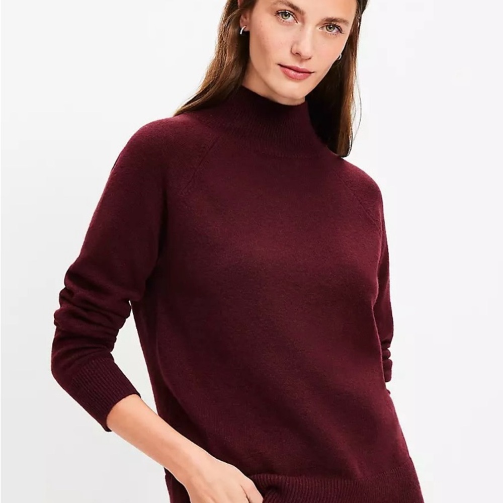 NWT LOFT XL Elegant Burgundy Red Mockneck Tunic Sweater Soft Valentines Day Look